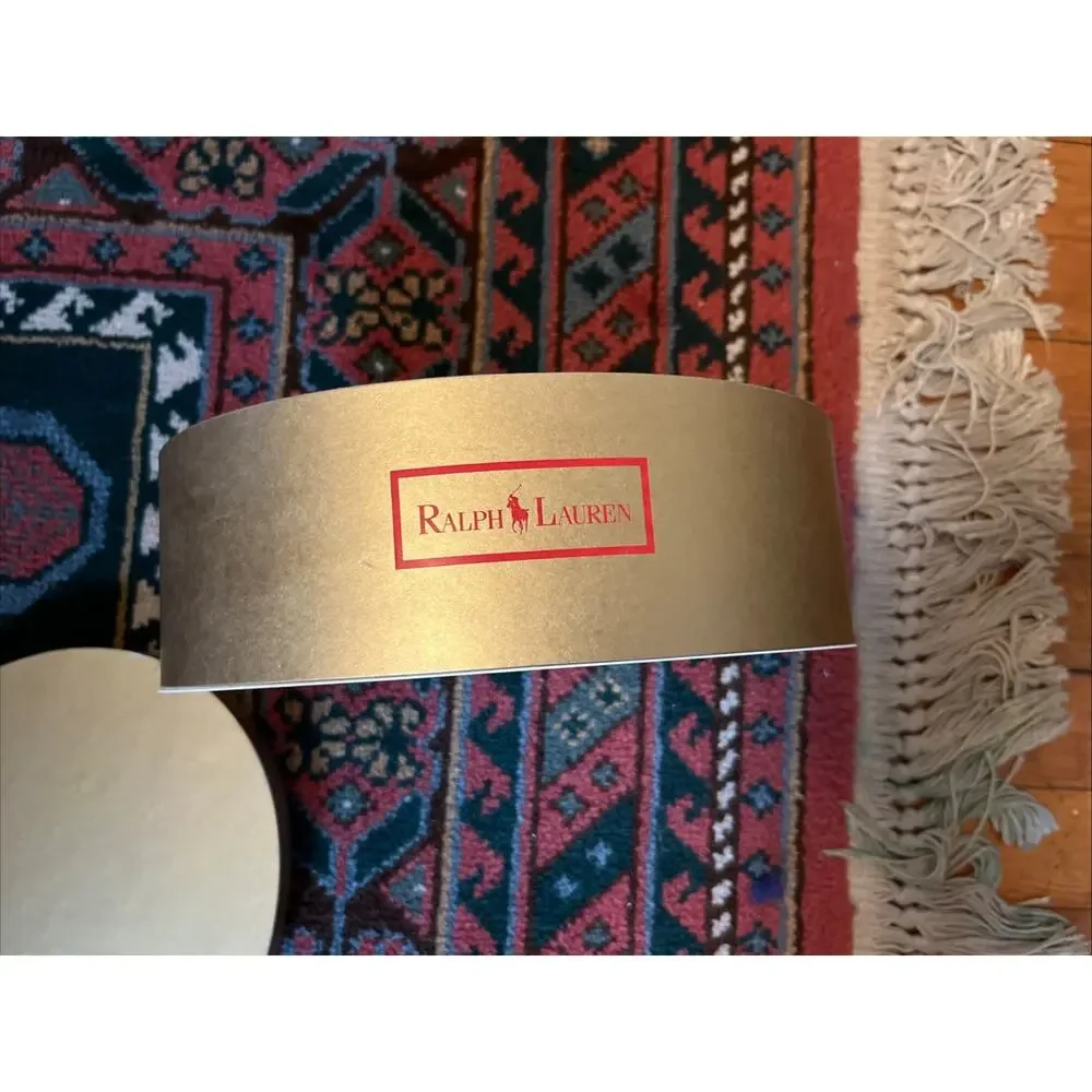 Vintage Ralph Lauren Polo Gold Gift Box Hat Box with Red Lettering Oval Empty